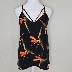 J.O.A. Birds of Paradise Black Orange Cami Tank Top Sz L
